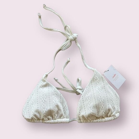 Andie Swim Size L The String Bikini Top In Coconut Eyelet Floral Embroidered NEW - Picture 2 of 3